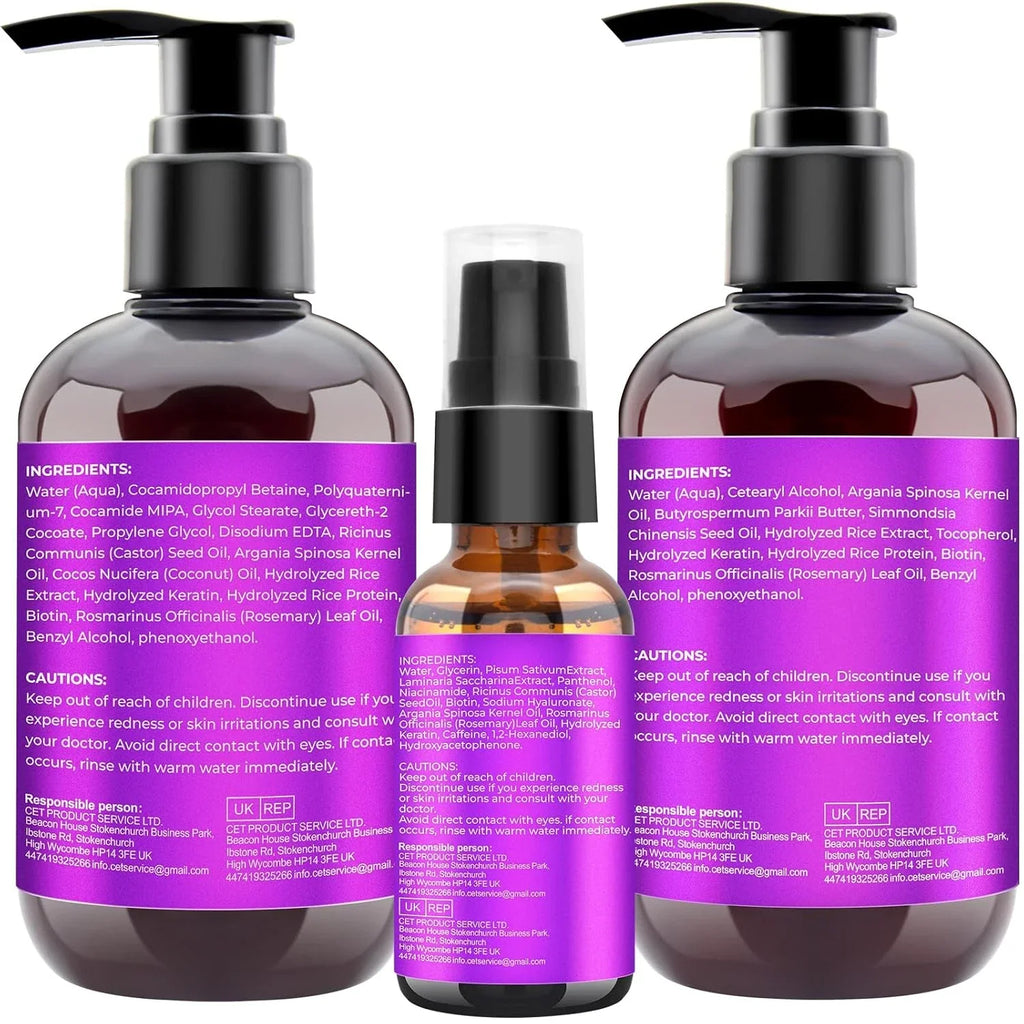 Hair Growth Shampoo and Conditioner Set with Rosemary, Biotin, Argan, and Castor