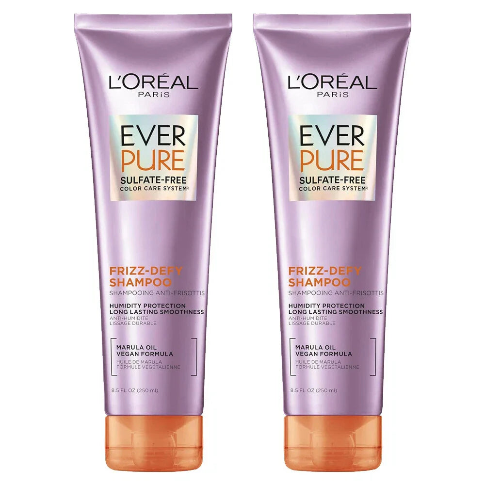 L'Oreal Paris EverPure Free Frizz Defy Shampoo, Marula Oil 8.5 fl Oz Pack of 2.