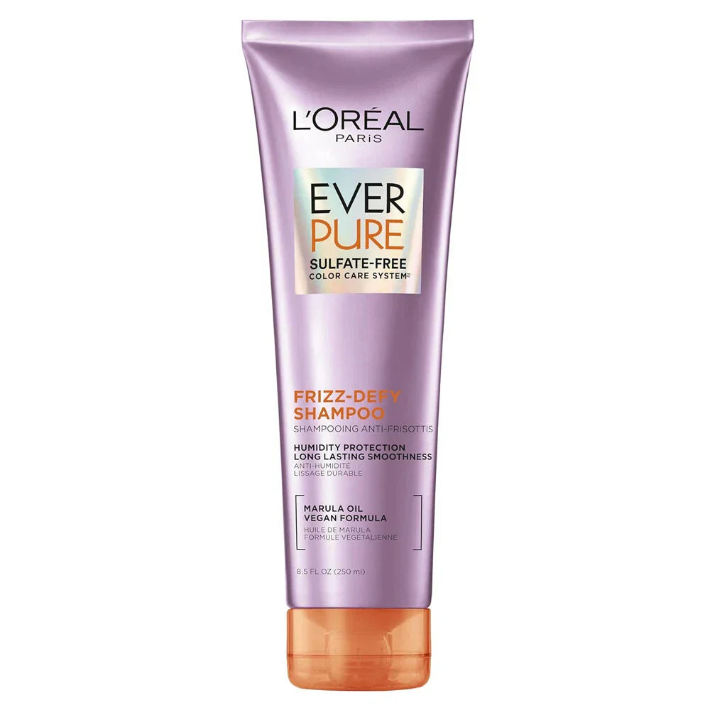 L'Oreal Paris EverPure Free Frizz Defy Shampoo, Marula Oil 8.5 fl Oz Pack of 2.